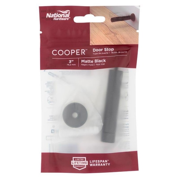 National Hardware Cooper 1 in. W X 3 in. L Aluminum Matte Black Door Stop Mounts to door and wall N830-529 - main